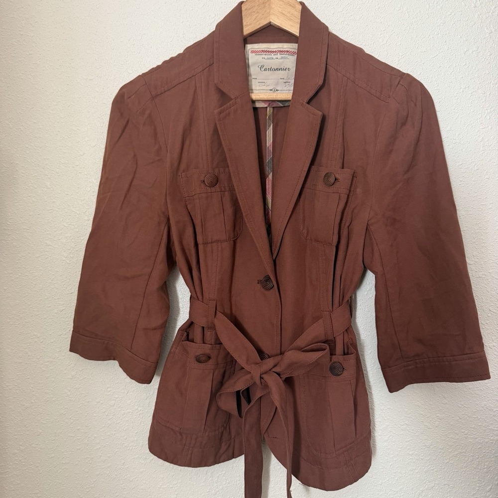 Anthropologie Cartonnier Women's Blazer Utility Expedition Belted Size 4 Brown